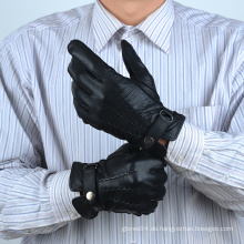 Herren schwarze Lederhandschuhe mit Gürtelverschluss